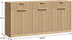 Evermagin 67" Fluted Oak Sideboard Buffet Cabinet with 3 Drawers, Modern Credenza with Storage, Console Coffee Bar Cabinet for Kitchen, Living Room and Entryway (67" W x 31.5" H x 15.7" D)