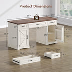 ONBRILL 59 inch Farmhouse Executive Desk with Drawers, Home Office Desk with File Cabinet, Outlets, Storage Cabinet, Keyboard Tray, Wood Computer Desk for Work Study Writing (Off White & Walnut)