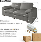EASE MOOSE Loveseat Sofa for Living Room,Oversized Deep Seat Modular Sectional,Modern Comfy 2 Seater Sofas,Scratch Resistant Faux Leather Couch for Small Spaces,Grey