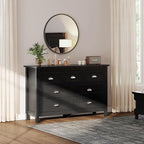 Black Dresser for Bedroom, Farmhouse 7 Drawer Double Dresser with Vintage Antique Handles, Modern Dressers and Chest of Drawers for Bedroom