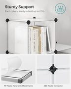 SONGMICS 6 Cube Storage Organizer, Modular Bookshelf, DIY Closet Organizers and Storage, Plastic Stackable Shelves, 14.6 x 13 x 13 Inch Cubes, with Feet and Rubber Mallet, White ULPC206W01