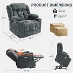 Large Power Lift Recliner Chair, Heavy Duty Steel Mechanism Chenille Fabric High-Density Sponge, USB & Type-C Port Standing Assistance Blue Reclining Chair with Massage and Heat