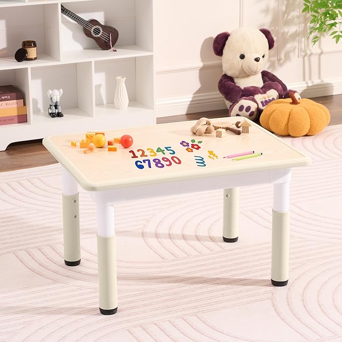 Toddler Table, 7 Level Height Adjustable Kids Play Furniture for Ages 3-8, Rectangular Plastic, 23.6" W x31.5 L, Multi-Activity Desk with Graffiti Desktop for Home & Daycare