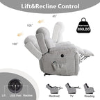 Large Power Lift Recliner Chair with Massage and Heat for Elderly, Wide Padded Recliner with 2 Cup Holders, Side Pocket & USB Charger,(1, Light Gray)