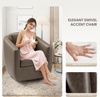COLAMY 360° Swivel Accent Chair with Pillow, Leather Living Room Armchair No-Sag Foam & Sturdy Metal Base, Fully Assembled Swivel Accent Single Sofa for Bedroom Living Room, Reading Room, Wolf Grey