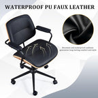 BV Mid Century Modern Office Chair Set of 1, Swivel Rolling Deak Chair with Armrests and Walnut Back, Adjustable Desk Chair for Home Office, Black