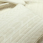 Lush Decor Hygge Geo Pattern Striped 3 Piece Quilt Bedding Set, King, Ivory