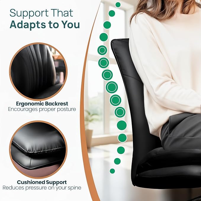 NYPOT Armless Desk Chair with Wheels for Criss Cross Sitting - Cross Legged Wide Armless Chair - Adjustable Vanity 360° Swivel Stool and 120° Rocking Wide Seat Comfy for Home and Office, Color Black