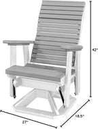 DutchCrafters Modern Horizontal Slat High Back Poly Adirondack Swivel Glider Outdoor Patio Chair (White & Light Gray)