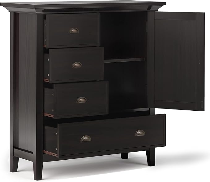 SIMPLIHOME Redmond SOLID WOOD 39 Inch Wide Transitional Medium Storage Cabinet in Hickory Brown, For the Living Room, Entryway and Family Room