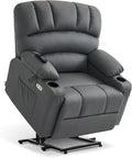MCombo Power Lift Recliner Chair for Elderly, Lift Chair with Heat and Massage, Extra Wide Lift Recliner for Big People, Faux Leather R7096 (Medium-Wide, Grey)