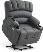 MCombo Power Lift Recliner Chair for Elderly, Lift Chair with Heat and Massage, Extra Wide Lift Recliner for Big People, Faux Leather R7096 (Medium-Wide, Grey)