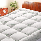 Mattress Topper Full Size, Cooling Extra Thick Breathable Viscose Made from Bamboo Mattress pad, Soft Quilted Fitted Mattress Cover with 1000 GSM Down Alternative Fill (8-21”Deep Pocket)