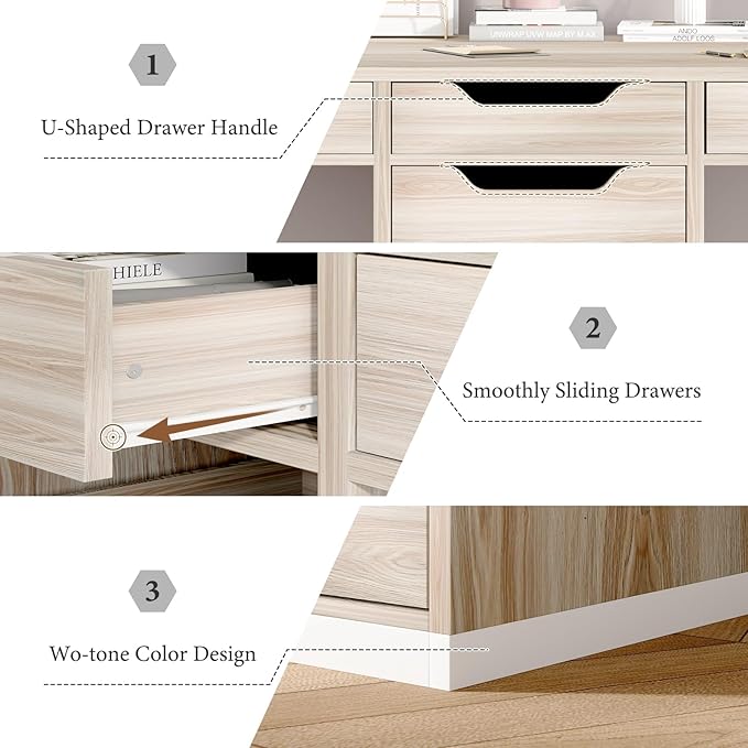 Two Person Desk with 5 Drawers, Double Desk with Storage for 2 People, 78 Inch Extra Long Computer Desk Workstation with File Drawer for Home Office, White and Walnut