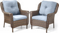 Patio Wicker Chairs Outdoor Furniture Chair - Set of 2 Outside All Weather Lawn Dining Brown Rattan Armchair with High Back&Deep Seating for Deck Porch Balcony Backyard Garden - Baby Blue