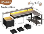 AODK L Shaped Desk with 5 File Drawers, 75" Reversible L Shaped Computer Desk with Power Outlet & LED Strip, Office Desk with Storage Shelves, Gaming Table with Monitor Shelf, Corner Table, Grey Oak