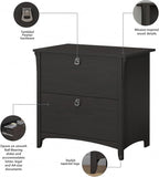 Bush Furniture Salinas 2 Drawer Lateral File Cabinet in Vintage Black, Home Office Storage Solution, Organizer with Drawers for Workspace, Filing Unit