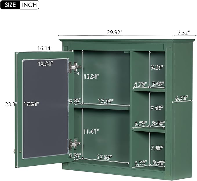 Bathroom Wall Cabinet with Mirror, 30'' x 28'' Medicine Cabinet with Mirror Door and Adjustable Shelves, Over Toilet Storage Cabinet, Wall-Mounted Bathroom Mirrors for Over Sink with Storage