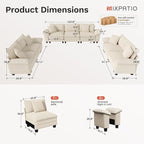 Cloud Couch Sectional Sofa Set, Plush 24.4-Inch Deep 7-Seat Sectional with Velvety Corduroy & Removable Arms for Living Room and Apartment, Beige