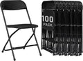 100 Pack Black Plastic Folding Chairs, Portable Party Chairs, Stackable Commercial Seats with Steel Frame for Home Office Wedding Party Indoor Outdoor Events Chairs, 350lbs Capacity