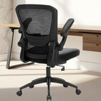 Ergonomic Office Chair 400lbs PU Leather Mesh Desk Chair with Lumbar Support, Flip-Up Arms, Swivel Wheels, Adjustable Height, Rolling Executive Computer Task Chair for Home Office,Black