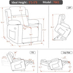 MCombo Lay Flat Triple Motor Power Lift Recliner Chair Sofa with Heat and Massage, Adjustable Headrest for Elderly, Infinite Position, Faux Leather 7661 (Beige, Medium)