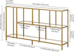 Henn&Hart 52" Wide Rectangular Console Table with Glass Shelves in Brass, Entryway Table, Accent Table for Living Room, Hallway