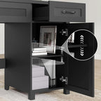 Vabches Farmhouse 47" Executive Desk, Computer Desk with Drawers and Storage Cabinet, Workstation for Home Office and Study.(Pure Black)