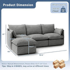 94.6" Cloud Modular Sectional Sofa, Waterproof Down Filled Sectional Sofas, High Backrest L Shaped 3 Seater Sectional Couches with Ottoman, Modular Couch with Removable Cover, Dark Gray