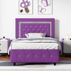 BarnFurin Twin Bed Frame with Headboard, Upholstered Bed with Diamond Tufted Design, No Box Spring Needed, Wooden Slats Support, Easy Assembly, Purple