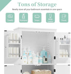 Tall Storage Cabinet, Bathroom Floor Freestanding Storage Cabinet with 2 Double-Door and Adjustable Shelves for Bathroom, Office, Living Room, White