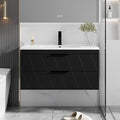 eclife 36" Bathroom Vanities Cabinet with Sink Combo, Wall Mounted Floating Cabinet W/Decor Line, Soft-Close System, 2 Extra Big Drawers, Matte Black Faucet, Black