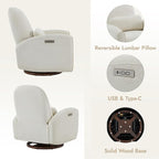 Watson & Whitely Power Recliner Chairs, Swivel Nursery Recliner Glider with Pillow Lumbar Support & Solid Wood Base for Living Room, Cream