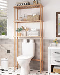 AmazerBath Over The Toilet Storage Shelf Bamboo, 3-Tier Over Toilet Organizer Rack, Freestanding Above Toilet Shelf for Bathroom, Laundry, Space Saver, Natural Color