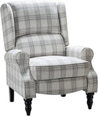 HULALA HOME Upholstered Wingback Recliner Chair, Small Adjustable Footrest Push Back Single Reclining Sofa, Mid Century Modern Lounge Armchair for Living Room, Bedroom, Reading/Plaid Grey