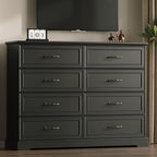 Farmhouse 8 Drawers Dresser for Bedroom, 54" Wide Modern Chest of Drawers with Deep Drawers & Bar Handles, Rustic Wood Dresser TV Stand, Wooden Closet Storage Organizer for Living Room, Hallway, Black