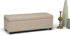 SIMPLIHOME Hamilton 48 inch Wide Transitional Rectangle Storage Ottoman in Natural Linen Look Fabric, Assembled, For the Living Room, Entryway and Family Room