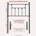 Victorian Twin Size Metal Bed Frame Height Adjustable Headboard Only, Wrought Iron Black Farmhouse Bed Frame Headboard, Easy Assembly, Short Clearance, Tall or Low Setting
