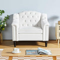 LEVNARY White Velvet Chair for Bedroom, Upholstered Sofa Chair with High Back, Mid-Century Modern Armchair with Solid Wood Legs, Single Couches for Living Room (White)