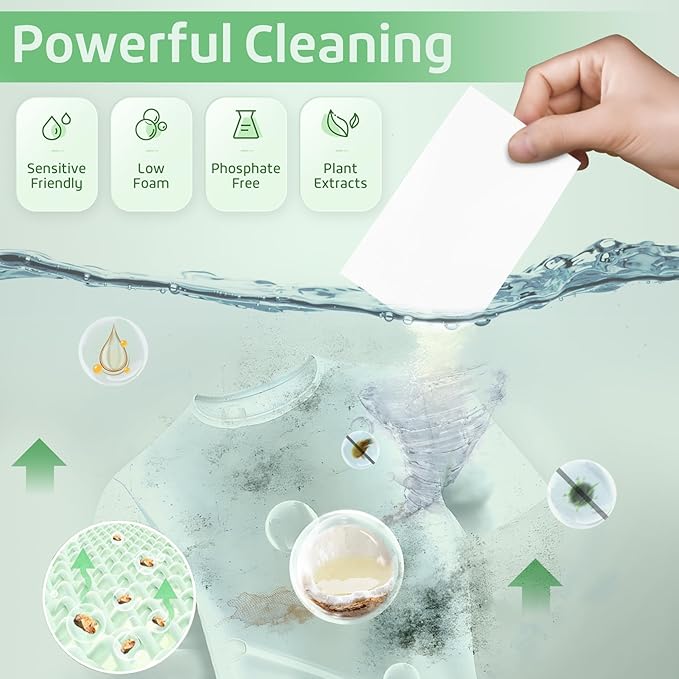 Poesie Laundry Detergent Sheets Fragrance Free Non-Plastic Precut Zero Waste 160 Count Liquidless Washing Strips for Home Dorm Travel Camping Hiking Portable