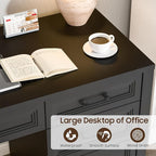 Vabches Farmhouse Executive Desk with Storage and Ample File Drawer, Rustic Large Home Writing Desk for Bedroom, Pure Black