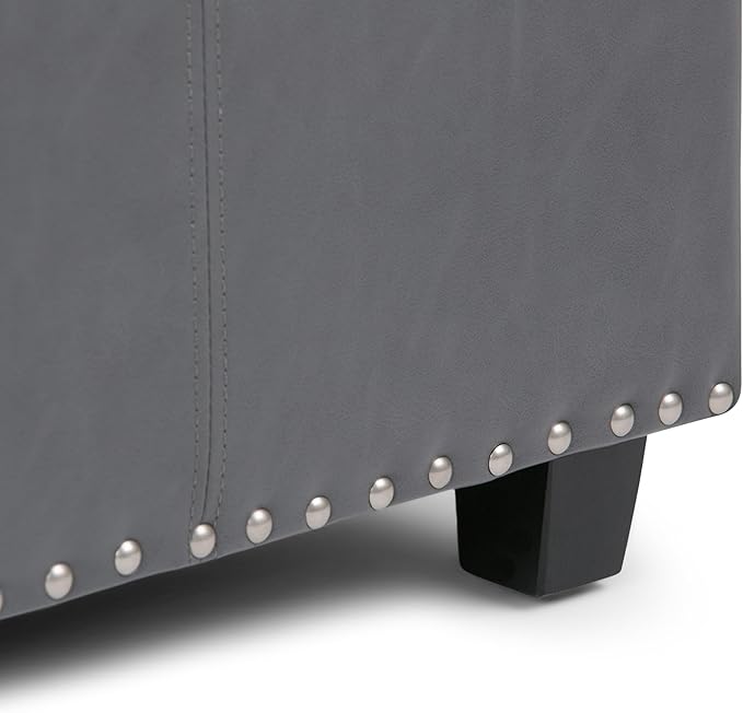 SIMPLIHOME Kingsley 48 inch Wide Transitional Rectangle Large Storage Ottoman in Stone Grey Vegan Faux Leather, Assembled, For the Living Room, Entryway and Family Room