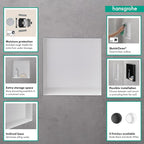 hansgrohe XtraStoris Minimalistic Recessed Wall Niche with Open Frame 12"x 12"x 4" in Brushed Stainless Steel, 56073800