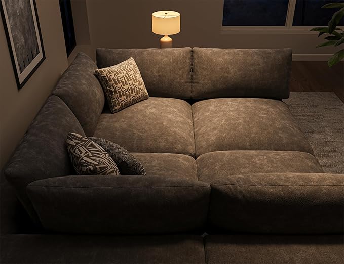 120" Cloud Sectional Couch | Oversize Boneless Couches for Living Room | 4 Seater Modern L-Shape Sofa | Grey