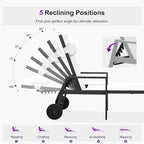 PURPLE LEAF Patio Lounge Chair Set of 3 Outdoor Chaise Lounger Aluminum Frame with Armrest Side Table and Wheels for Pool Outside Sunbathing Tanning Recliner Including Pillows White