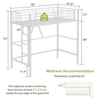 VECELO Metal Loft Bed Twin Size, Heavy Duty Bedframe with Removable Ladder and Safety Guardrail, Space-Saving, Noise Free, No Box Spring Needed, White