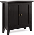 SIMPLIHOME Redmond SOLID WOOD 32 inch Wide Transitional Low Storage Cabinet in Hickory Brown for the Living Room, Entryway and Family Room