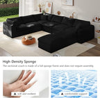 Boneless Cloud Couch Modular Sectional Sofa with Deep Seat for Living Room, L Shape Couch with Ottoman, Snowflake Cloth and 40D Memory Sponge，2 Throw Pillows (Black, 6 Seater+2 Ottoman)