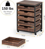 Tribesigns 5 Drawer Chest, Wood Storage Dresser Cabinet with Wheels, Industrial Storage Drawer Organizer Cart for Office Bedroom Entryway (Rustic Brown, 1 PC)