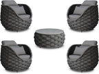Front Porch Furniture 5 Piece Set: Aluminum Woven Rope Patio Conversation Sofa Set - Assembled Accent Chair Cushioned - Outdoor Armchair Couch Set for 400 lbs Deck Backyard Poolside Garden Hotel